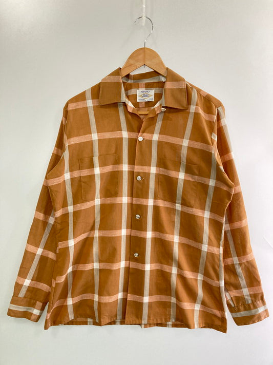 【中古品】【メンズ】 ARROW アロー 60's L/S OPEN COLLAR CHECK SHIRT VINTAGE 60年代 ロングスリーブ オープンカラー チェックシャツ 長袖 トップス ヴィンテージ 146-251207-kk-14-min サイズ：M カラー：ブラウン 万代Net店