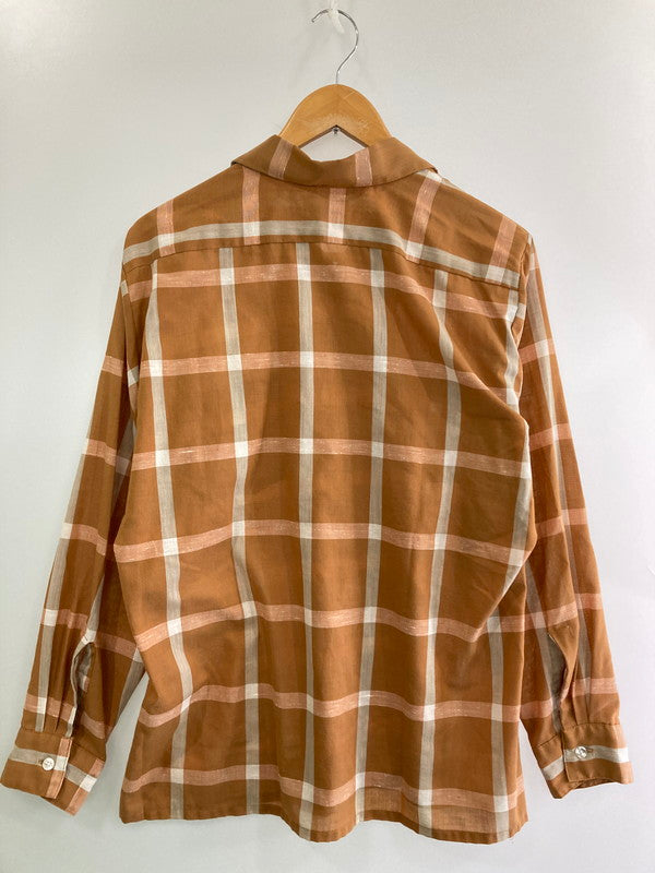 【中古品】【メンズ】 ARROW アロー 60's L/S OPEN COLLAR CHECK SHIRT VINTAGE 60年代 ロングスリーブ オープンカラー チェックシャツ 長袖 トップス ヴィンテージ 146-251207-kk-14-min サイズ：M カラー：ブラウン 万代Net店