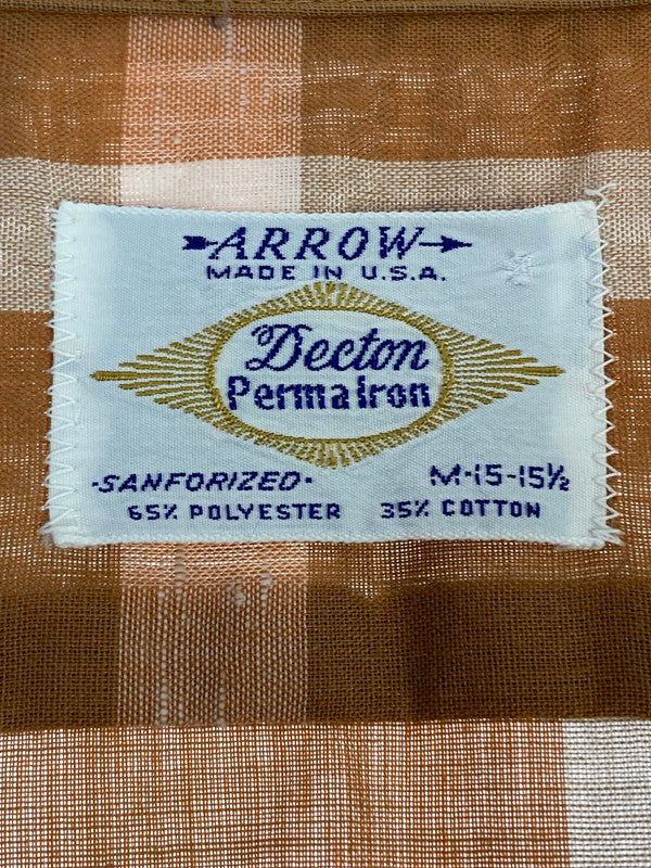 【中古品】【メンズ】 ARROW アロー 60's L/S OPEN COLLAR CHECK SHIRT VINTAGE 60年代 ロングスリーブ オープンカラー チェックシャツ 長袖 トップス ヴィンテージ 146-251207-kk-14-min サイズ：M カラー：ブラウン 万代Net店