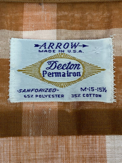 【中古品】【メンズ】 ARROW アロー 60's L/S OPEN COLLAR CHECK SHIRT VINTAGE 60年代 ロングスリーブ オープンカラー チェックシャツ 長袖 トップス ヴィンテージ 146-251207-kk-14-min サイズ：M カラー：ブラウン 万代Net店