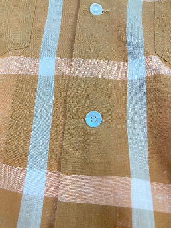 【中古品】【メンズ】 ARROW アロー 60's L/S OPEN COLLAR CHECK SHIRT VINTAGE 60年代 ロングスリーブ オープンカラー チェックシャツ 長袖 トップス ヴィンテージ 146-251207-kk-14-min サイズ：M カラー：ブラウン 万代Net店