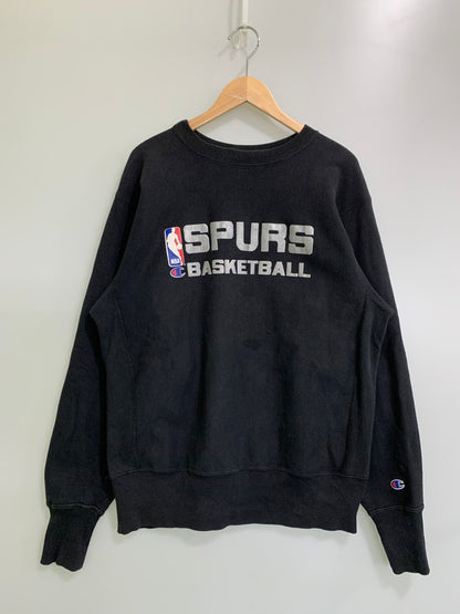 【中古品】【メンズ】 Champion チャンピオン 90'S REVERSE WEAVE SWEATSHIRT SPURS BASKETBALL 90年代 リバースウィーブ スウェットシャツ スパーズ バスケットボール プリント トップス トレーナー 146-251209-kk-30-min サイズ：L カラー：ブラック 万代Net店