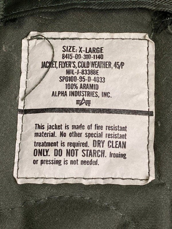 【現状渡し品】【メンズ】 ALPHA INDUSTRIES アルファインダストリーズ CWU-45P FLIGHT JACKET 8415-00-310-1140 フライトジャケット アウター 145-251210-kk-10-min サイズ：XL カラー：カーキ 万代Net店