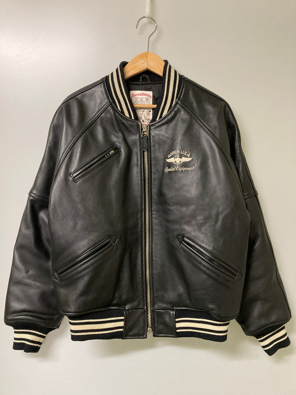 【中古品】【メンズ】 AVIREX アヴィレックス ALL LEATHER VARSITY JACKET 6181032 オールレザー バーシティージャケット アウター スタジャン 145-251210-kk-03-min サイズ：S カラー：ブラック 万代Net店