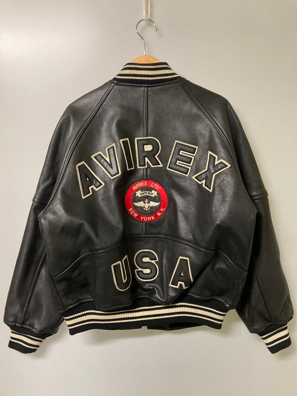 【中古品】【メンズ】 AVIREX アヴィレックス ALL LEATHER VARSITY JACKET 6181032 オールレザー バーシティージャケット アウター スタジャン 145-251210-kk-03-min サイズ：S カラー：ブラック 万代Net店