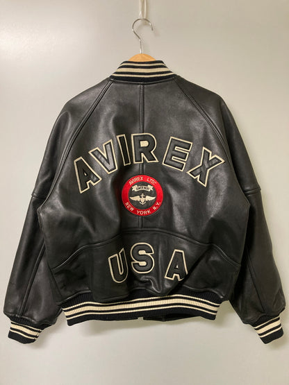 【中古品】【メンズ】 AVIREX アヴィレックス ALL LEATHER VARSITY JACKET 6181032 オールレザー バーシティージャケット アウター スタジャン 145-251210-kk-03-min サイズ：S カラー：ブラック 万代Net店