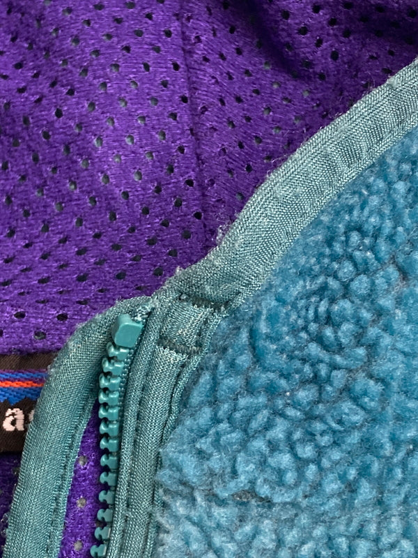 【中古品】【キッズ】 patagonia パタゴニア 90's KIDS FLEECE JACKET 90年代 キッズ フリースジャケット ライトアウター 雪無しタグ 173-251213-kk-23-min サイズ：14 カラー：ターコイズブルー 万代Net店