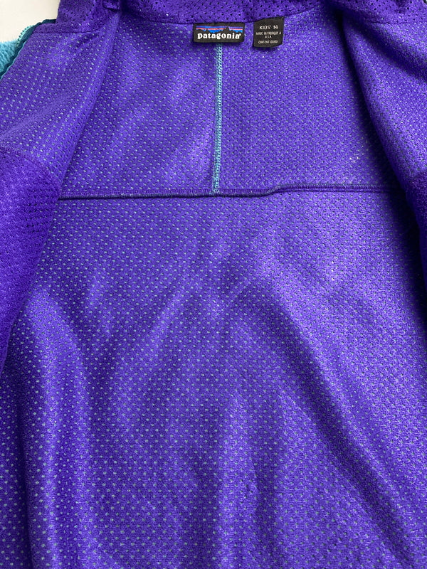 【中古品】【キッズ】 patagonia パタゴニア 90's KIDS FLEECE JACKET 90年代 キッズ フリースジャケット ライトアウター 雪無しタグ 173-251213-kk-23-min サイズ：14 カラー：ターコイズブルー 万代Net店