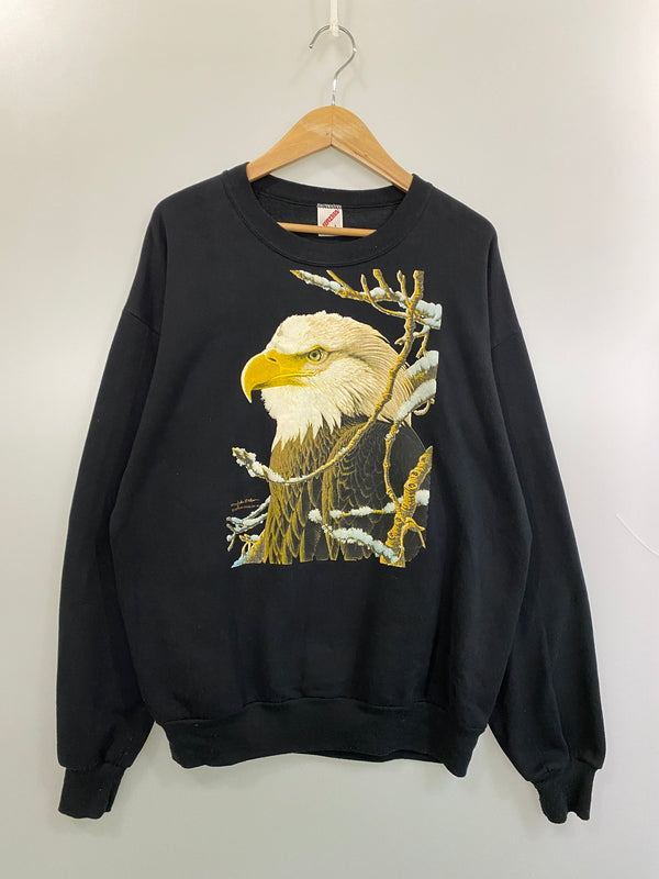 【中古品】【メンズ】 USED ユーズド EAGLE DESIGN SWEATSHIRT イーグル デザイン スウェットシャツ メンズ 長袖 プリント トレーナー 146-260717-em-52-min サイズ：Ｌ カラー：ブラック 万代Net店