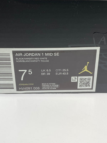 【中古美品】【メンズ/レディース】 NIKE ナイキ AIR JORDAN 1 MID SE HV4091-006 エア ジョーダン 1 ミッド スニーカー 靴 160-251212-yn-12-min サイズ：25.5cm US7.5 カラー：BLACK/VARSITY RED-WHITE 万代Net店