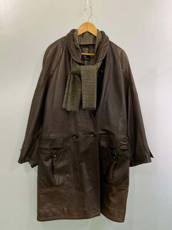 【中古品】【メンズ】 PIERRE BALMAIN ピエール・バルマン 90's LEATHER LONG COAT 90年代 レザーロングコート アウター 146-251213-yn-21-min サイズ：50 カラー：ブラウン 万代Net店
