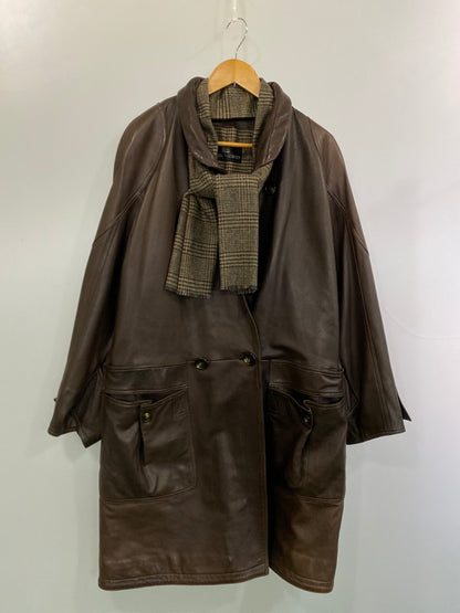 【中古品】【メンズ】 PIERRE BALMAIN ピエール・バルマン 90's LEATHER LONG COAT 90年代 レザーロングコート アウター 146-251213-yn-21-min サイズ：50 カラー：ブラウン 万代Net店