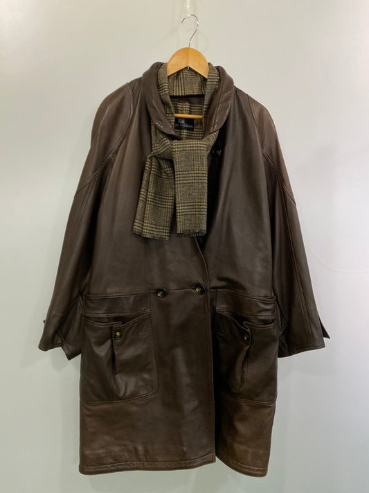 【中古品】【メンズ】 PIERRE BALMAIN ピエール・バルマン 90's LEATHER LONG COAT 90年代 レザーロングコート アウター 146-251213-yn-21-min サイズ：50 カラー：ブラウン 万代Net店