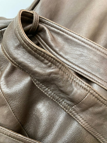 【中古品】【メンズ】 PIERRE BALMAIN ピエール・バルマン 90's LEATHER LONG COAT 90年代 レザーロングコート アウター 146-251213-yn-21-min サイズ：50 カラー：ブラウン 万代Net店