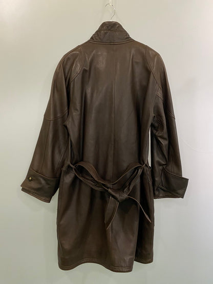 【中古品】【メンズ】 PIERRE BALMAIN ピエール・バルマン 90's LEATHER LONG COAT 90年代 レザーロングコート アウター 146-251213-yn-21-min サイズ：50 カラー：ブラウン 万代Net店
