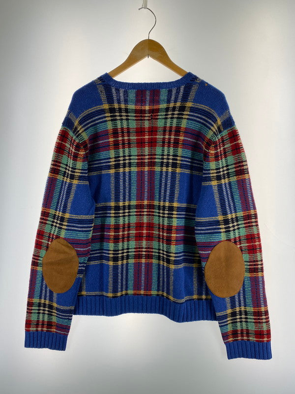 【中古品】【メンズ】 RALPH LAUREN ラルフローレン ELBOW PATCH WOOL KNIT 90S エルボー パッチ ウール ニット セーター メンズ トップス 146-251212-em-27-min サイズ：XL カラー：ブルー系 万代Net店