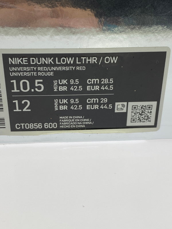 【中古品】【メンズ】 NIKE ナイキ × OFF-WHITE オフホワイト DUNK LOW UNIVERSITY RED WOLF GREY CT0856 600 ダンク ロー スニーカー メンズ シューズ 靴 160-251218-em-02-min サイズ：28.5cm カラー：UNIVERSITY RED / WOLF GREY 万代Net店