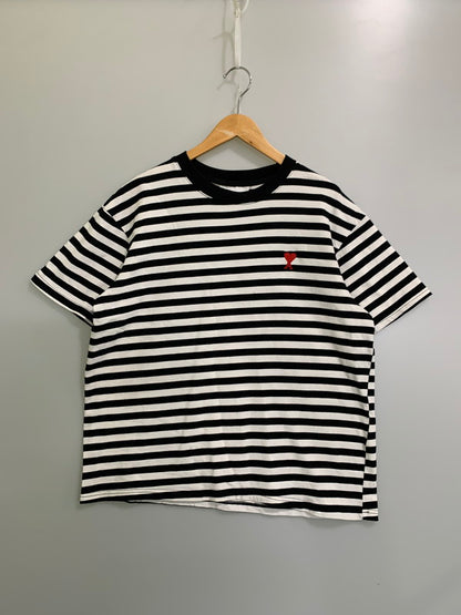 【中古品】【メンズ】 ami alexandre mattiussi アミアレクサンドレマチウシ HEART LOGO BORDER TEE ボーダー Tシャツ トップス 141-251220-zi-49-min サイズ：XL カラー：ブラック/ホワイト 万代Net店
