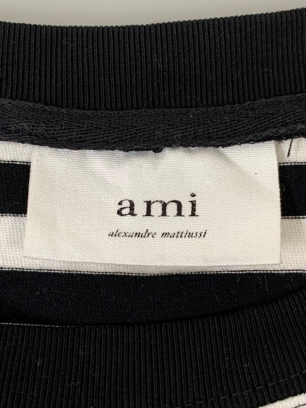 【中古品】【メンズ】 ami alexandre mattiussi アミアレクサンドレマチウシ HEART LOGO BORDER TEE ボーダー Tシャツ トップス 141-251220-zi-49-min サイズ：XL カラー：ブラック/ホワイト 万代Net店