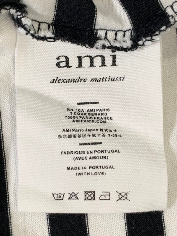 【中古品】【メンズ】 ami alexandre mattiussi アミアレクサンドレマチウシ HEART LOGO BORDER TEE ボーダー Tシャツ トップス 141-251220-zi-49-min サイズ：XL カラー：ブラック/ホワイト 万代Net店