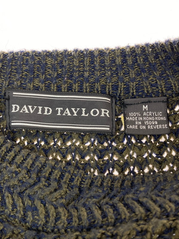【中古品】【メンズ】 DAVID TAYLOR 90's L/S ACRYLIC KNIT デヴィットテイラー 90年代 ロングスリーブ アクリル ニット トップス 146-251227-yn-22-min サイズ：M カラー：オリーブグリーン/ネイビー 万代Net店