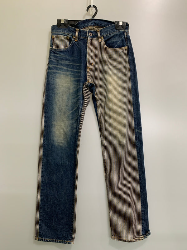 【中古品】【メンズ】 STRONG HOLD ストロングホールド ストライプヒッコリー切替デニムパンツ 8102 メンズ ボトムス 156-260704-hu-17-min サイズ：W30 L32 カラー：ブルーインディゴ/クリーム（ストライプ） 万代Net店