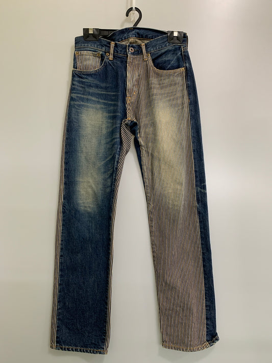 【中古品】【メンズ】 STRONG HOLD ストロングホールド ストライプヒッコリー切替デニムパンツ 8102 メンズ ボトムス 156-260704-hu-17-min サイズ：W30 L32 カラー：ブルーインディゴ/クリーム（ストライプ） 万代Net店