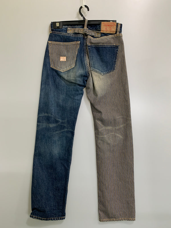【中古品】【メンズ】 STRONG HOLD ストロングホールド ストライプヒッコリー切替デニムパンツ 8102 メンズ ボトムス 156-260704-hu-17-min サイズ：W30 L32 カラー：ブルーインディゴ/クリーム（ストライプ） 万代Net店