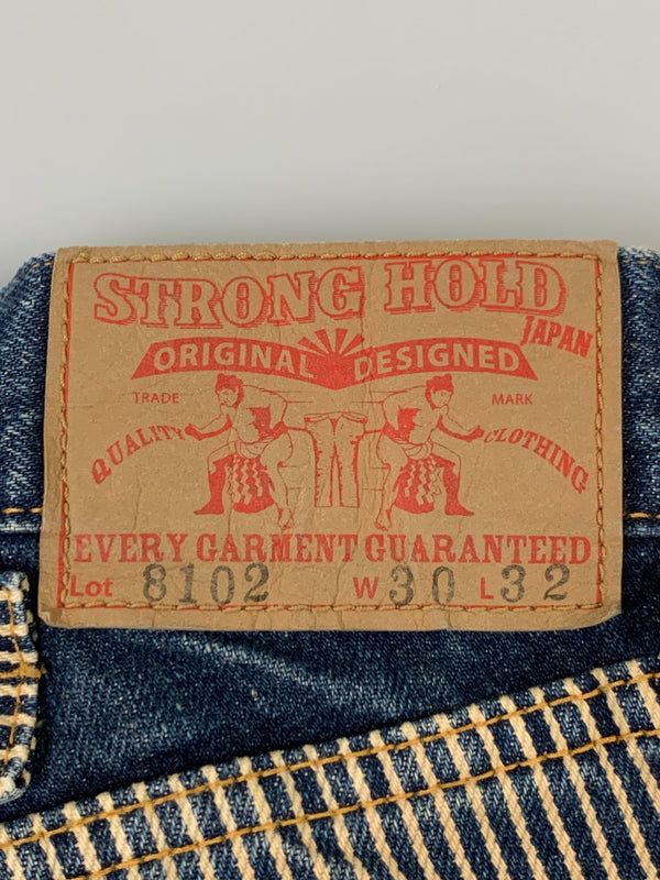 【中古品】【メンズ】 STRONG HOLD ストロングホールド ストライプヒッコリー切替デニムパンツ 8102 メンズ ボトムス 156-260704-hu-17-min サイズ：W30 L32 カラー：ブルーインディゴ/クリーム（ストライプ） 万代Net店