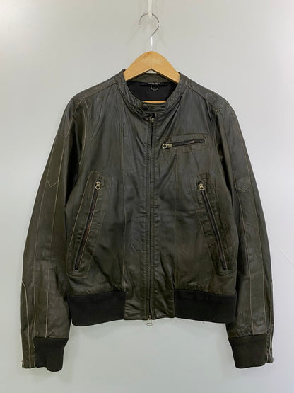 【中古品】【メンズ】 Grime effect グライム　エフェクト LEATHER JACKET レザー ジャケット メンズ アウター 馬皮 ジップアップ 146-260106-em-19-min サイズ：M カラー：ブラウン 万代Net店