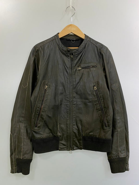 【中古品】【メンズ】 Grime effect グライム　エフェクト LEATHER JACKET レザー ジャケット メンズ アウター 馬皮 ジップアップ 146-260106-em-19-min サイズ：M カラー：ブラウン 万代Net店