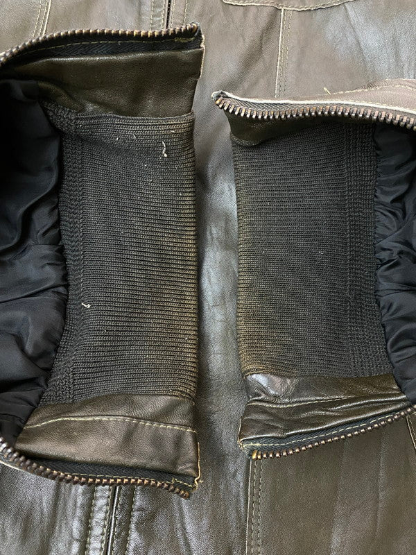 【中古品】【メンズ】 Grime effect グライム　エフェクト LEATHER JACKET レザー ジャケット メンズ アウター 馬皮 ジップアップ 146-260106-em-19-min サイズ：M カラー：ブラウン 万代Net店
