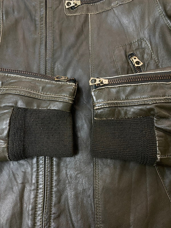 【中古品】【メンズ】 Grime effect グライム　エフェクト LEATHER JACKET レザー ジャケット メンズ アウター 馬皮 ジップアップ 146-260106-em-19-min サイズ：M カラー：ブラウン 万代Net店