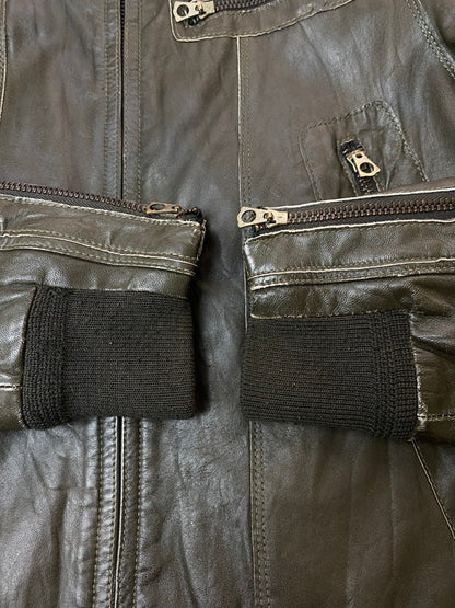 【中古品】【メンズ】 Grime effect グライム　エフェクト LEATHER JACKET レザー ジャケット メンズ アウター 馬皮 ジップアップ 146-260106-em-19-min サイズ：M カラー：ブラウン 万代Net店