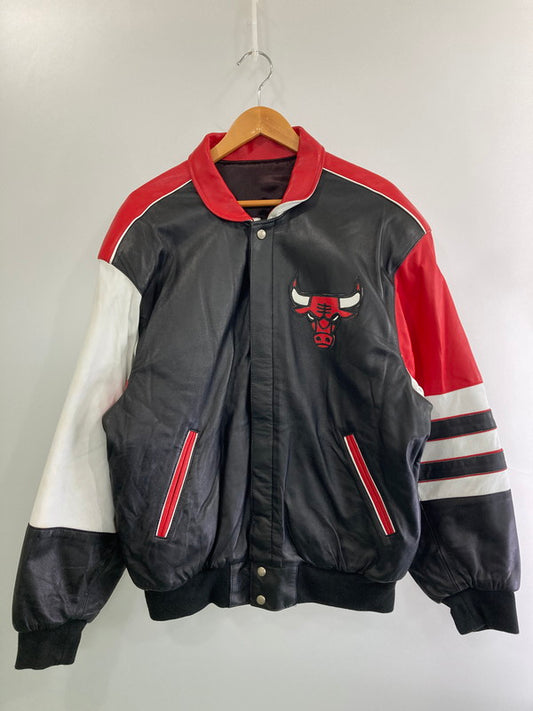 【中古品】【メンズ】 JEFF HAMILTON ジェフ ハミルトン CHICAGO BULLS LEATHER JACKET シカゴ ブルズ レザージャケット 146-251230-zi-01-min サイズ：L カラー：ブラック/レッド/ホワイト 万代Net店