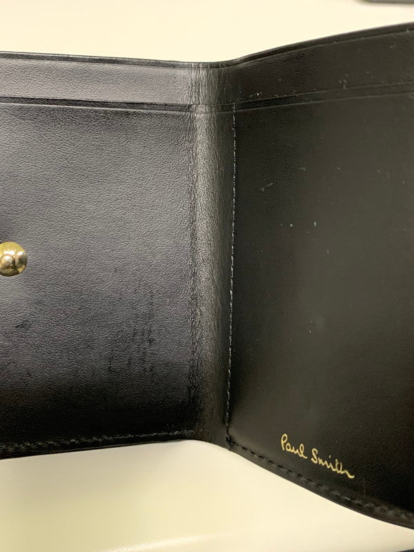 【中古品】【メンズ】 Paul Smith ポール・スミス COMPACT WALLET マーケトリーストライプラビット 三つ折り財布 200-260108-yn-08-min カラー：ブラック 万代Net店