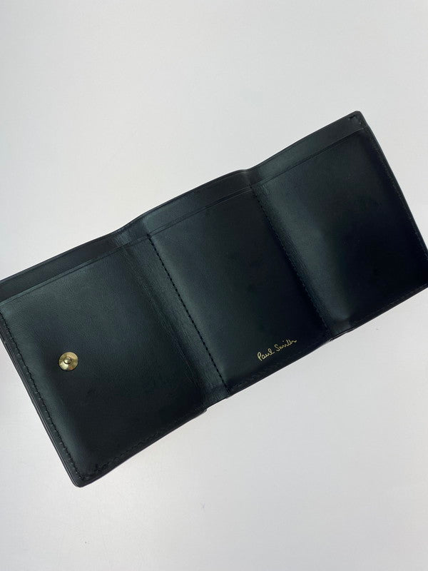 【中古品】【メンズ】 Paul Smith ポール・スミス COMPACT WALLET マーケトリーストライプラビット 三つ折り財布 200-260108-yn-08-min カラー：ブラック 万代Net店