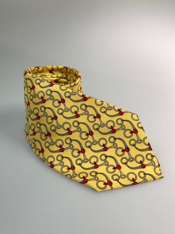【中古品】【メンズ】 HERMES エルメス ホースビット柄 ネクタイ 183-260110-zi-35-min カラー：イエロー系 万代Net店