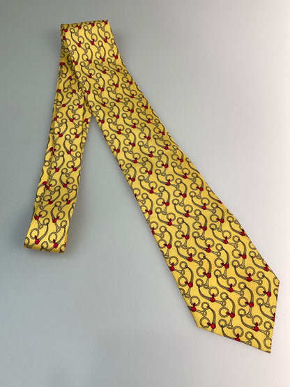 【中古品】【メンズ】 HERMES エルメス ホースビット柄 ネクタイ 183-260110-zi-35-min カラー：イエロー系 万代Net店