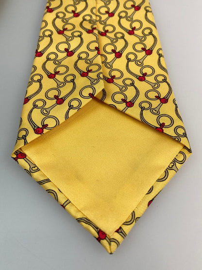 【中古品】【メンズ】 HERMES エルメス ホースビット柄 ネクタイ 183-260110-zi-35-min カラー：イエロー系 万代Net店
