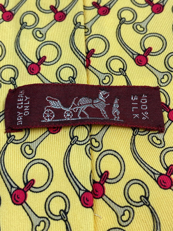 【中古品】【メンズ】 HERMES エルメス ホースビット柄 ネクタイ 183-260110-zi-35-min カラー：イエロー系 万代Net店
