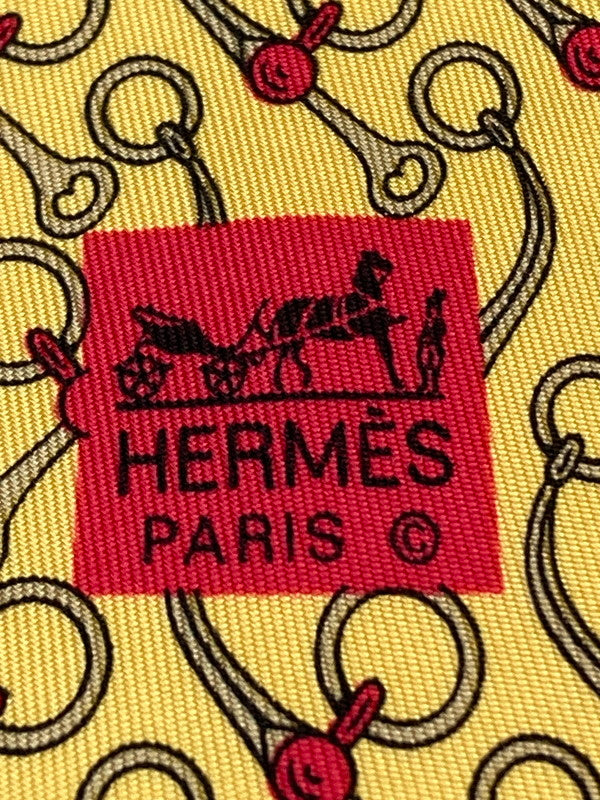 【中古品】【メンズ】 HERMES エルメス ホースビット柄 ネクタイ 183-260110-zi-35-min カラー：イエロー系 万代Net店