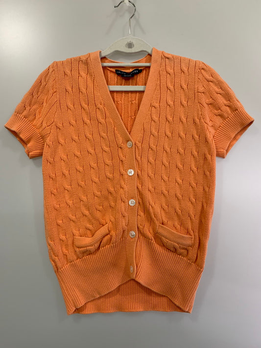【中古品】【レディース】 RALPH LAUREN ラルフローレン CABLE KNIT S S CARDIGAN ケーブルニット ショートスリーブ カーディガン レディース トップス 170-260311-em-08-min サイズ：L カラー：オレンジ 万代Net店