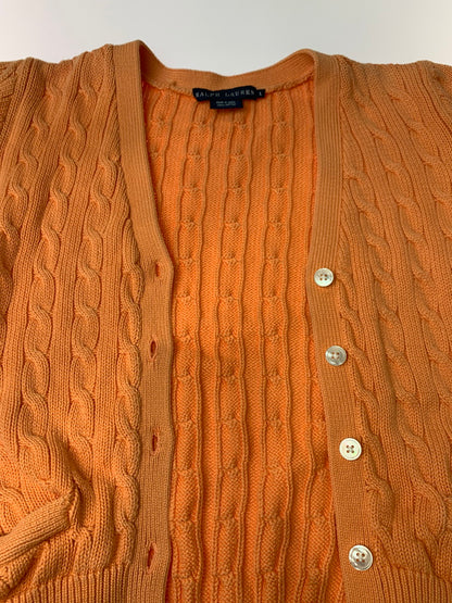 【中古品】【レディース】 RALPH LAUREN ラルフローレン CABLE KNIT S S CARDIGAN ケーブルニット ショートスリーブ カーディガン レディース トップス 170-260311-em-08-min サイズ：L カラー：オレンジ 万代Net店