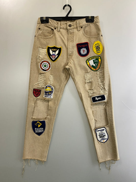 【中古品】【メンズ】 LEVI'S リーバイス 550 PATCH CUSTOM PANT パッチ カスタム パンツ デニム ボトムス 157-260724-hu-28-min サイズ：W32×L32 カラー：ベージュ系 万代Net店