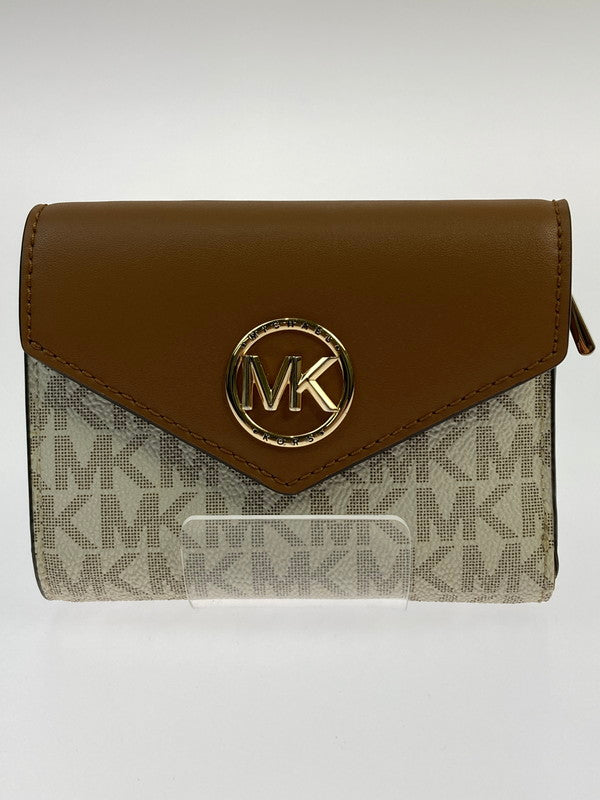 【中古品】【レディース】 Michael Kors マイケルコース MKシグネチャ 3つ折り財布 34S1GNME6B レディース ウォレット レザー 201-260125-em-07-min カラー：ブラウン/ホワイト 万代Net店
