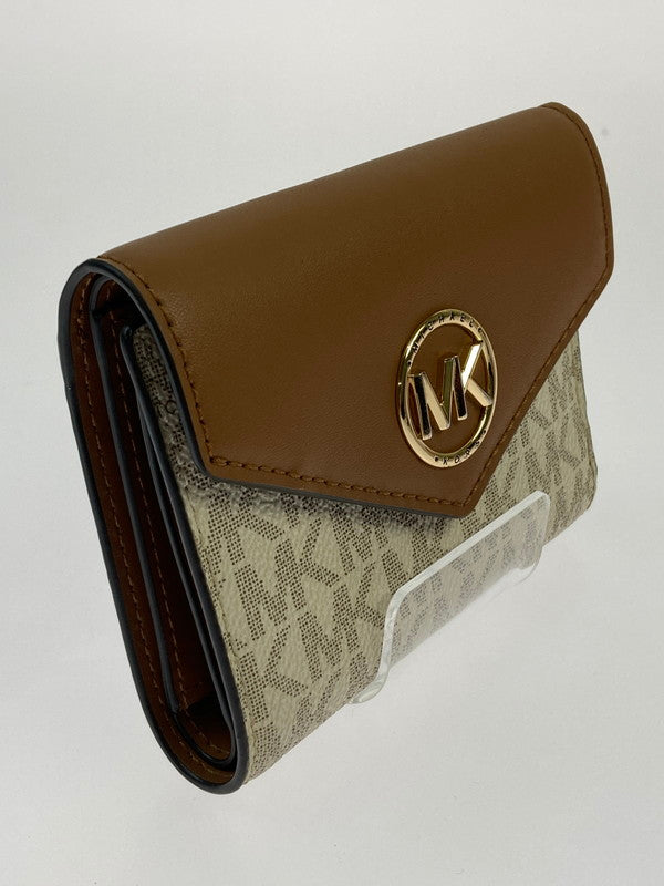 【中古品】【レディース】 Michael Kors マイケルコース MKシグネチャ 3つ折り財布 34S1GNME6B レディース ウォレット レザー 201-260125-em-07-min カラー：ブラウン/ホワイト 万代Net店