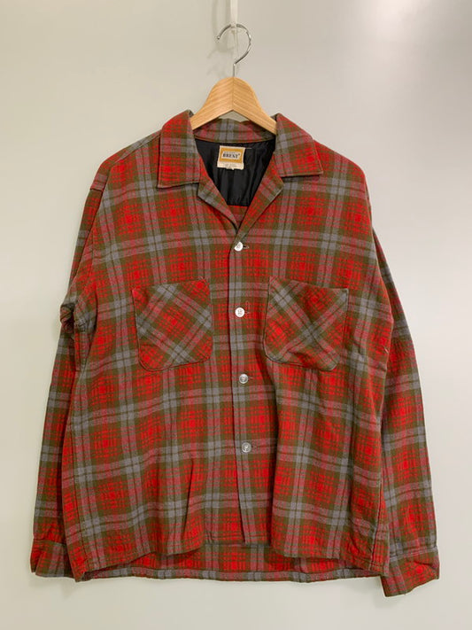 【中古品】【メンズ】 GOLDEN BRENT ゴールデン ブレント 50-60's WOOL CHECK SHIRT VINTAGE 50-60年代 ウールチェックシャツ 長袖 トップス ヴィンテージ 146-260126-kk-47-min サイズ：M カラー：レッド 万代Net店