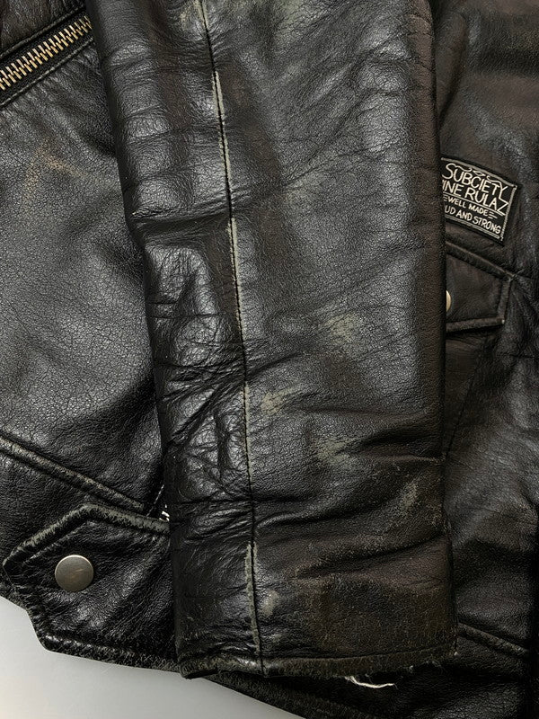 【現状渡し品】【メンズ】 Subciety サブサエティ ×NINE RULAZ LINE ナインルーラーズライン 別注 コラボ SINGLE RIDERS JACKET シングルライダースジャケット アウター レザージャケット 142-260126-SH-11-min サイズ：S カラー：ブラック 万代Net店