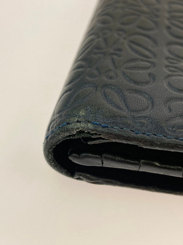 【中古品】【メンズ】 LOEWE ロエベ アナグラムロゴリピート 長財布 ロングウォレット アナグラム リピート ロゴ型押し レザー 181-260125-em-03-min カラー：ネイビー 万代Net店